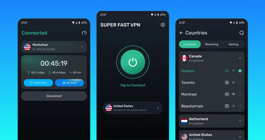 Shark VPN app screenshots