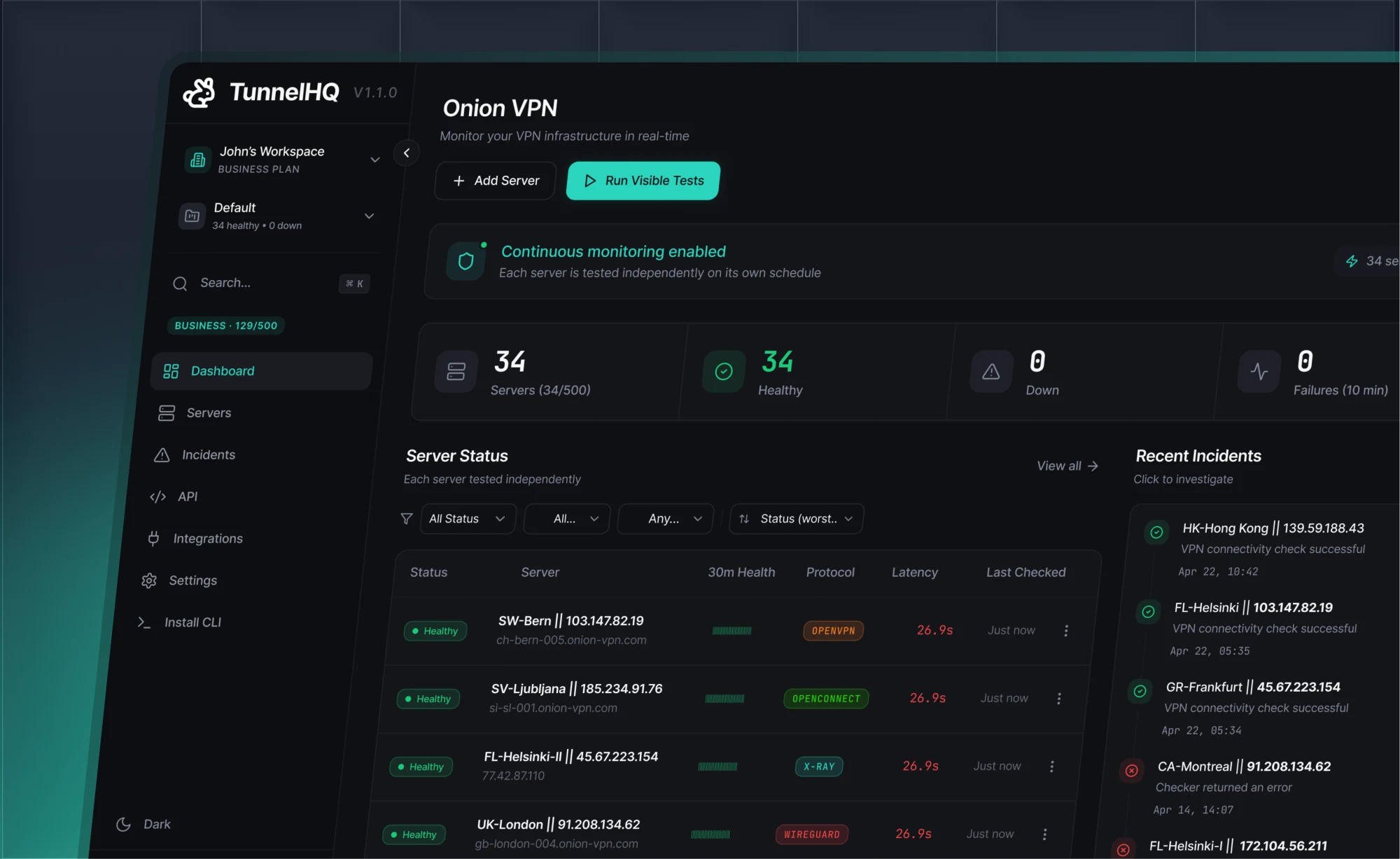 TunnelHQ app screenshots