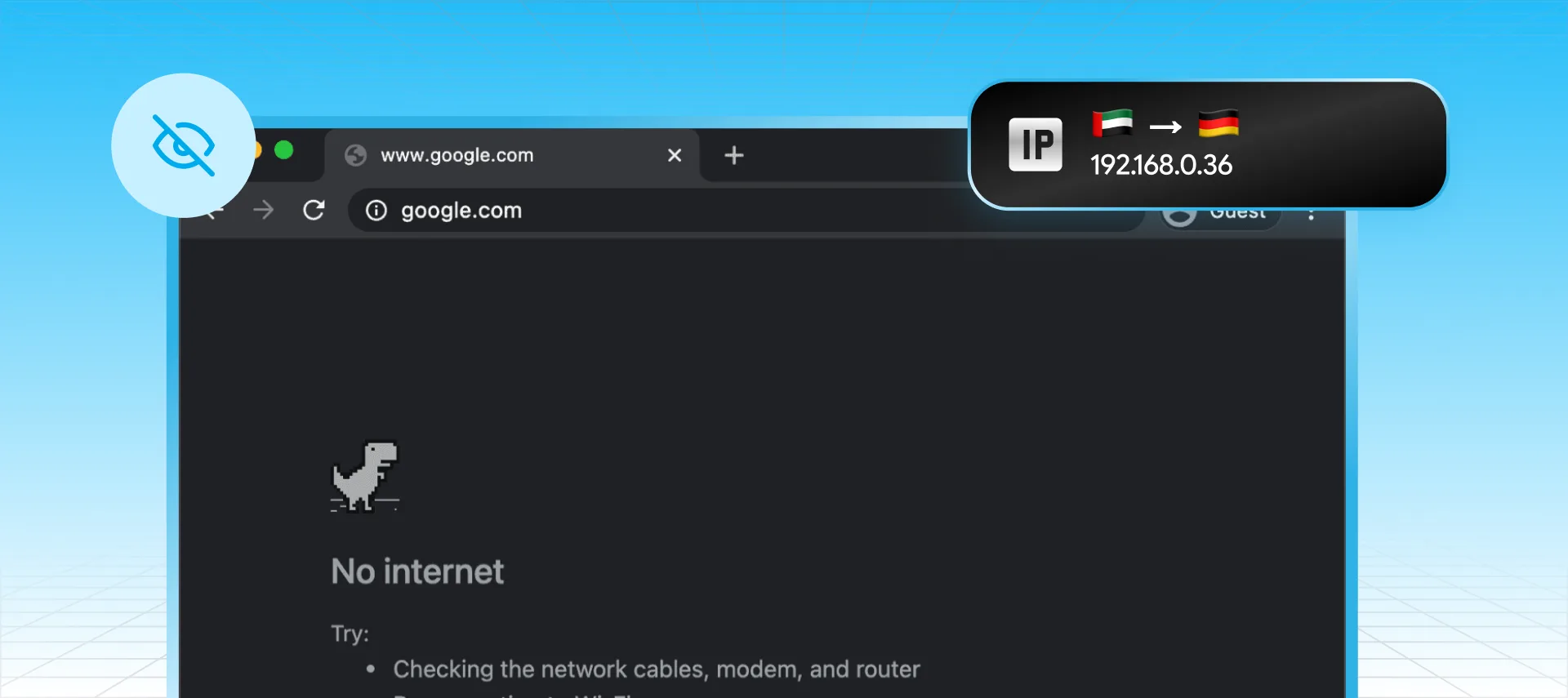 Kill switch cutting internet access so the real IP stays hidden