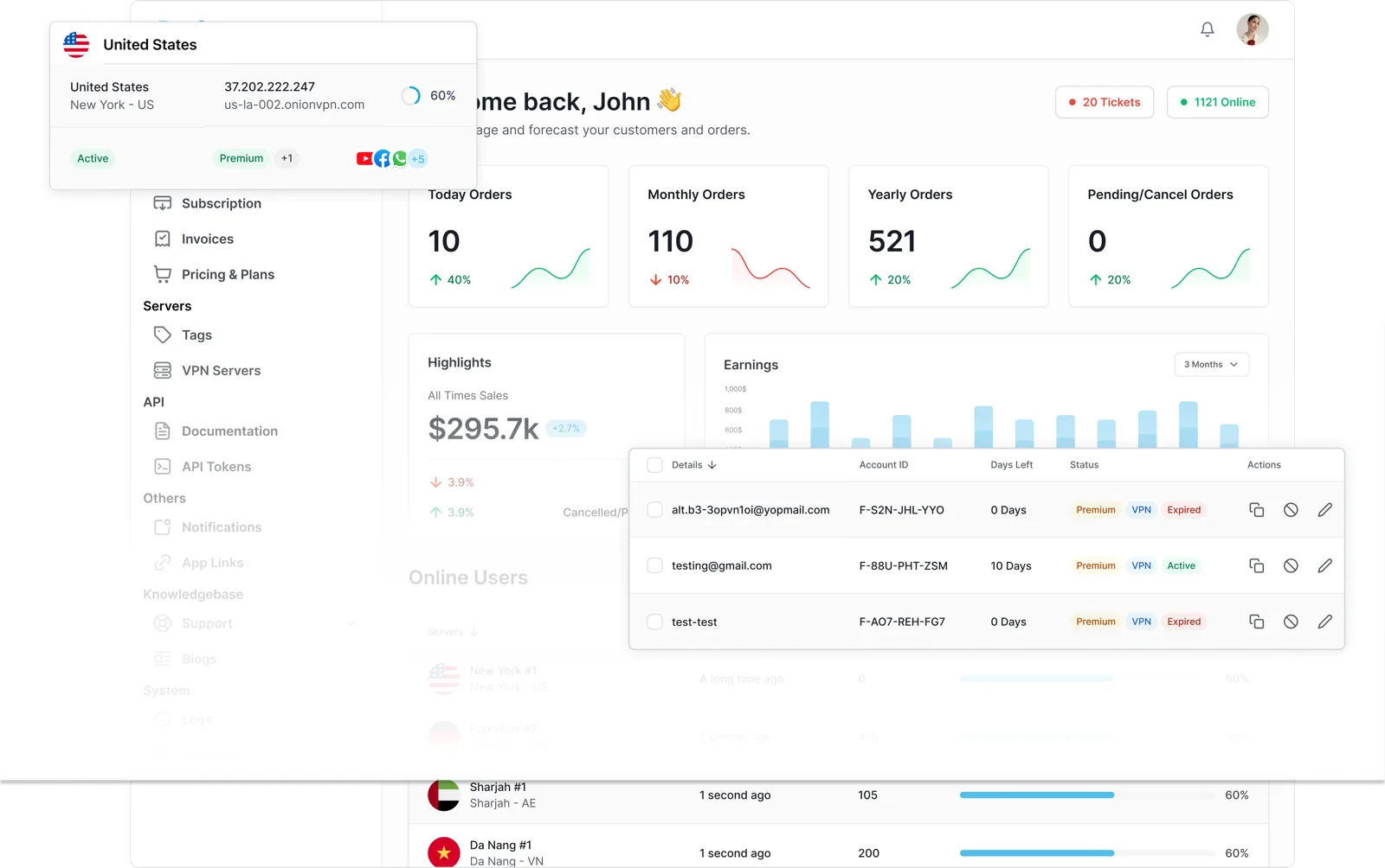 Panel, billing, and servers