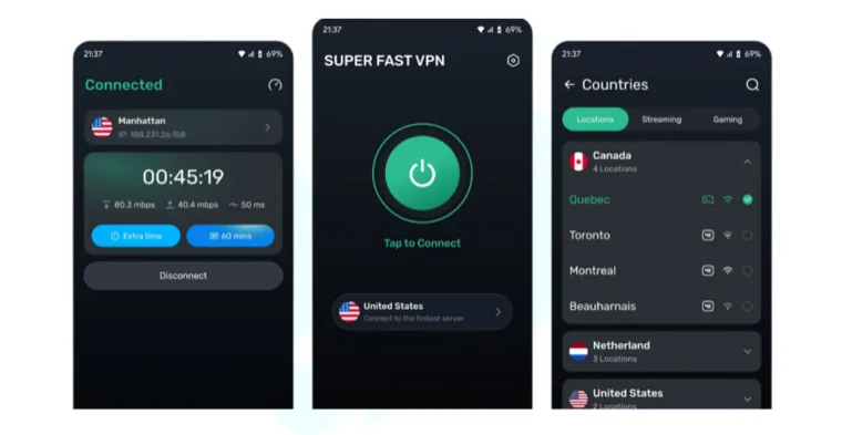 Shark VPN app screenshots
